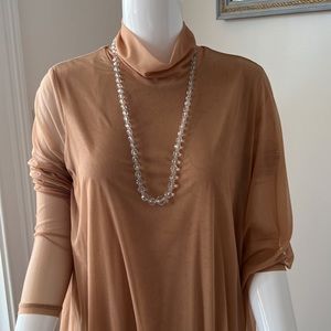 BCBG Asymmetrical turtleneck midi dress color: nude